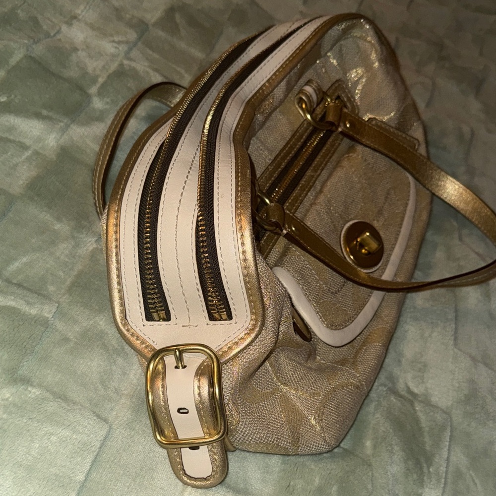 Coach Metallic Gold Signature Satchel with Turn-Lock Pocket - Picture 4 of 4